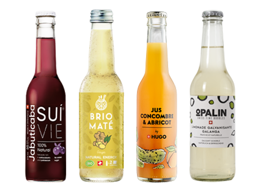 Une ligne de limonades créés au sein de notre Drinklab (Suivie, Brio Maté, Hugo, Opalin)